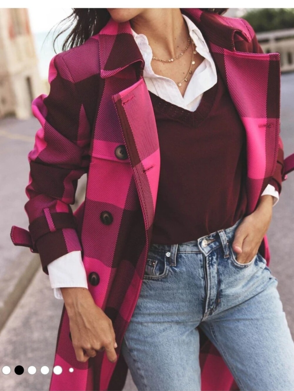 Boden Cheltenham Pink and Burgundy Plaid Trench Coat - Size 14R - Picture 2 of 16